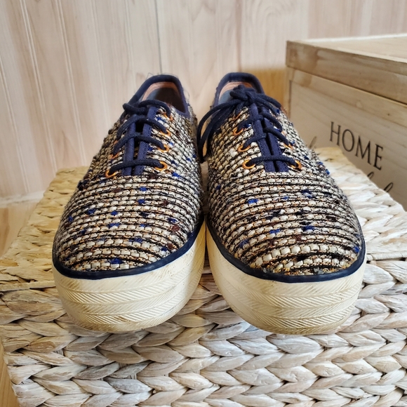 Keds Tweed Chunky Sneaker Shoes Womens Size 9.5 Suede WF57454 Blue Metallic - Picture 3 of 6